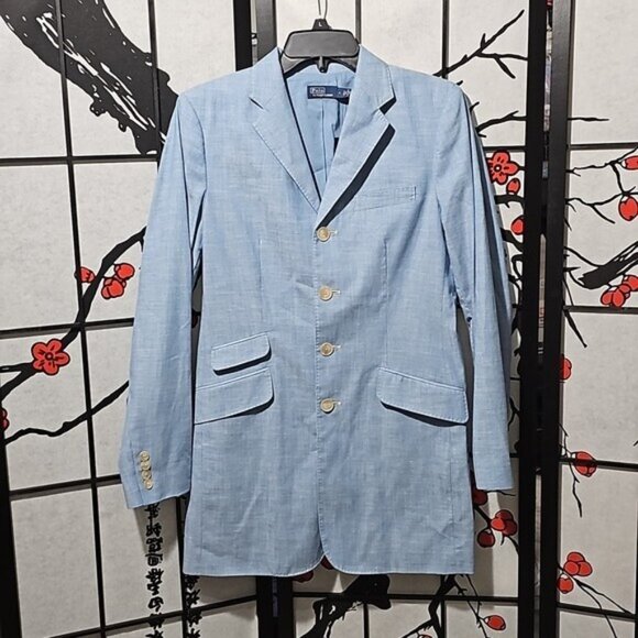 Polo by Ralph Lauren Long Chambray Cotton Blazer Jacket Size 4 NWT - Picture 1 of 10